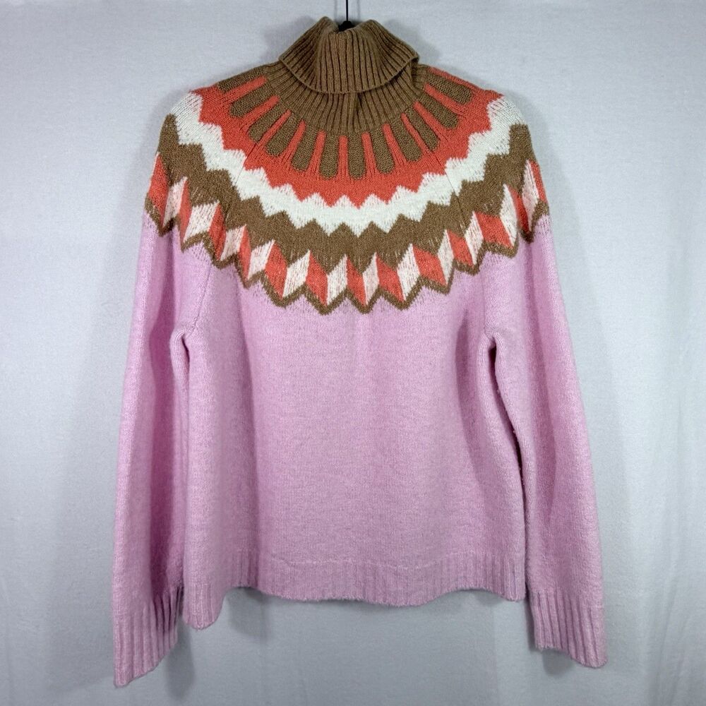 J.Crew Pink Fair Isle Turtleneck Supersoft Yarn Wool Alpaca Knit Sweater Size L